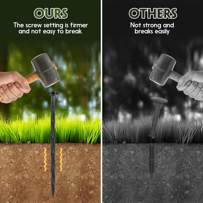 Garaook Landscape Edging Stakes, 70 Pcs 8" Plastic Garden Spikes, Spiral Nylon Anchoring Spikes for Paver Edging, Weed Barriers, Artificial Turf, Tent, Grass Pathway and More, Black - Image 3